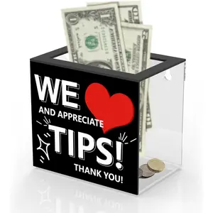 Acrylic Tip Jar 6 x 4 x 5 Inch Tip Box Money Collection Container for Bartender Restaurant Bar Musicians Drivers Donation Suggestion Box