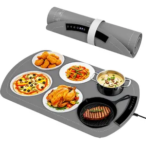 Electactic Food Warming Mat, 7-Temp Electric Warming Tray (104°F-212°F), 250W Low Energy Consumption, 5H Timer & Child Lock, Ultra-Thin Roll-Up Buffet Hot Plate for Parties, Home, Travel, Grey