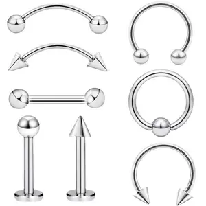 8PCS Classic Eyebrow Nail, Nose Ring, Nose Nail, Tongue Nail, Navel Nail, Septum Clicker，Eyebrow Puncture Nail Set Stainless Steel Mixed Nose Ring Nose Stud Jewelry Piercing Set Body Piercing JewelryBody Jewelry for Women & Men