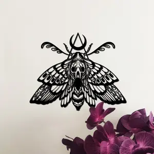 Gothic Metal Wall Decor, Gothic Death’s Head Moth Wall Art, Gothic Animal Metal Wall Hanging Sign, Bedroom Decor, Wildlife Lover Decoration