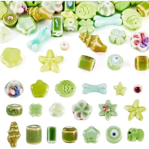 38 count  Porcelain Beads Summer Bead Kit Flower Starfish Round Tube Spacer Beads Ceramic Loose Bead 6-20mm for DIY Bohemia  Making Bracelet Necklace Earring Decor