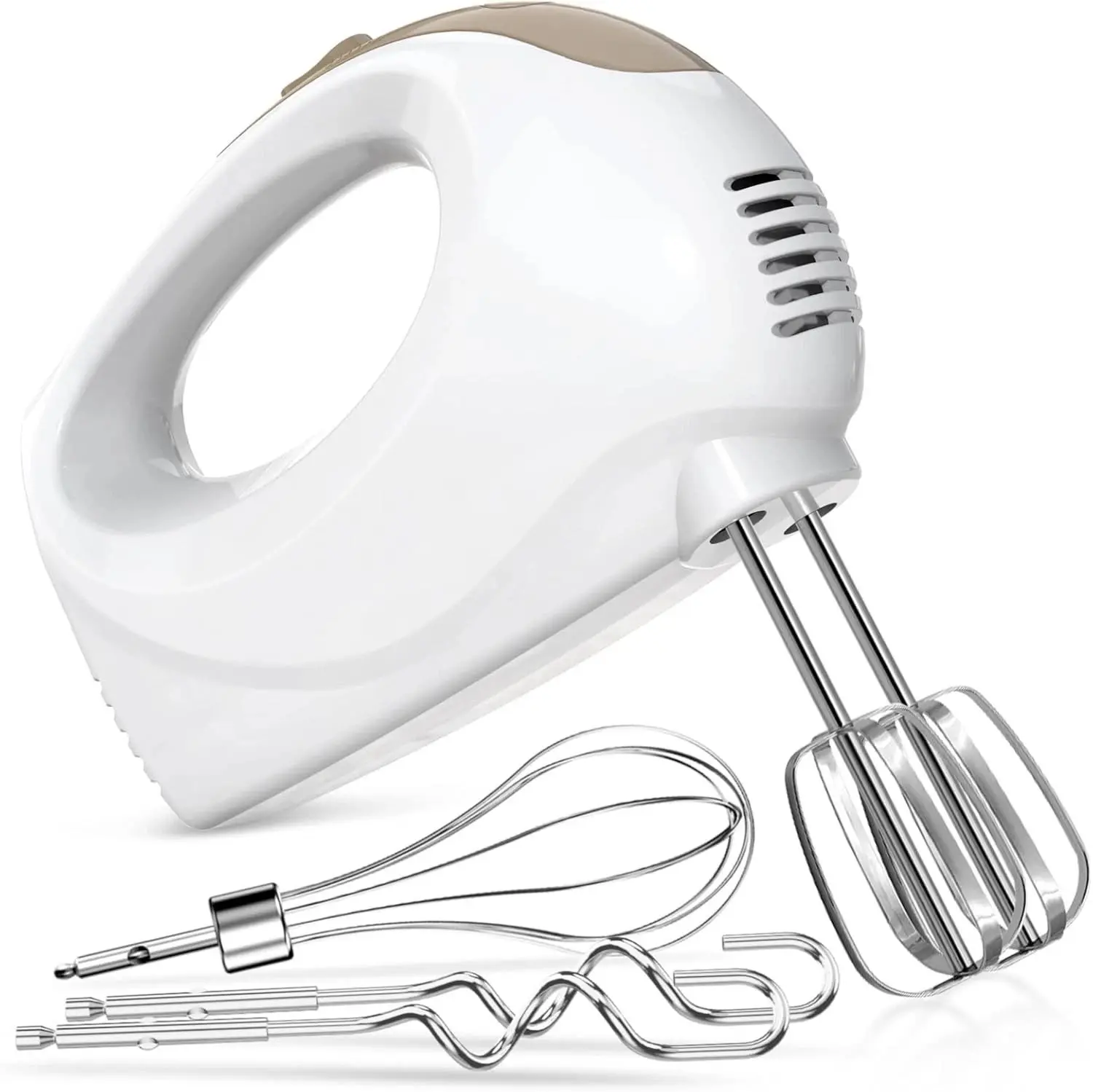 Electric Hand Mixer - Handheld Whisk, Powerful Kitchen Appliance, Variable Speed 5-Speed Portable Tool with 5 Stainless Steel Beaters, Paddle Attachments, Handheld Whisk Mixer, Powerful Kitchen Mixer
