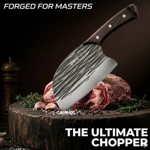Ultra-Sharp Serbian Chef Knife Meat Chopper - Heavy Duty Stainless Steel Butcher Knife for Kitchen & Outdoor Cooking - Seamless Balance Cleaver for Flawless De-boning & Effortless Carving