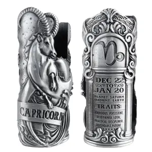 Metal Lighter Case Cover Lighter Pouch Fits Bic Lighter Standard Size J6 Design in Capricorn