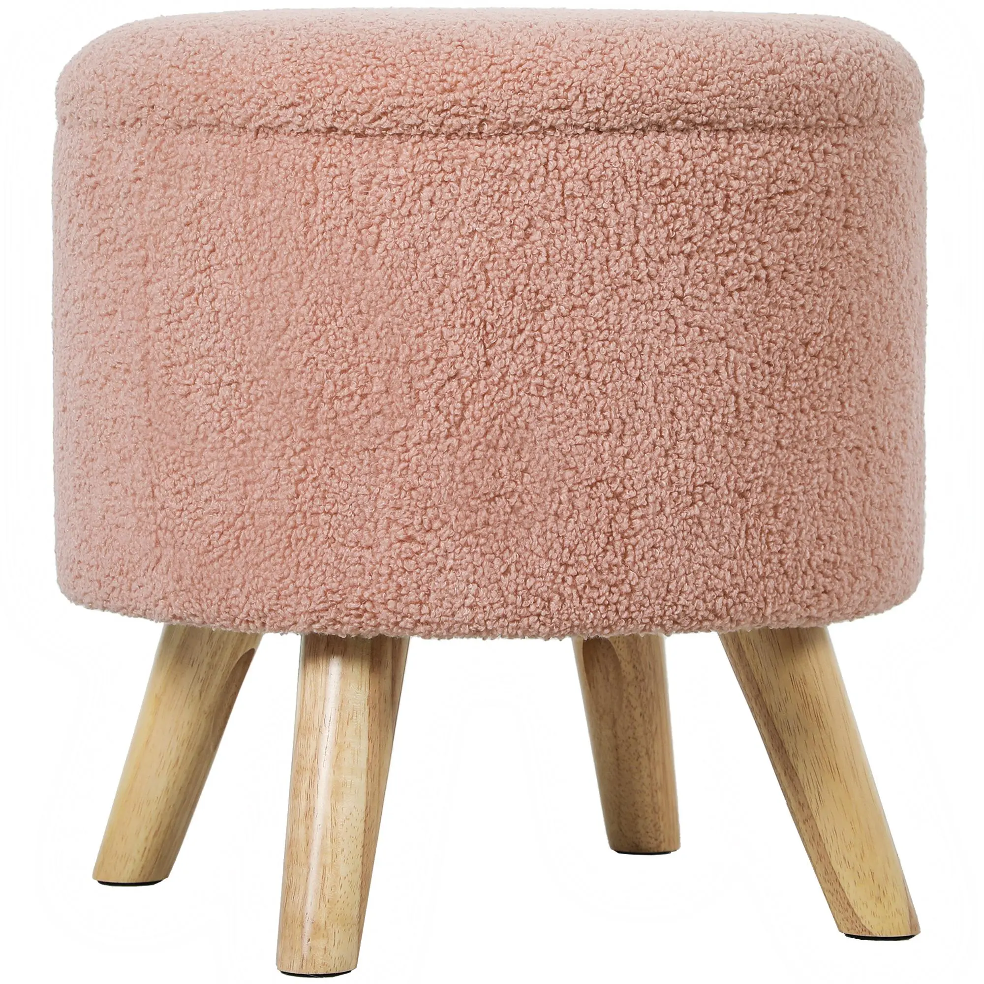 HOMCOM Round Storage Ottoman, Linen Fabric Foot Stool with Removable Top, Padded Seat, Small Foot Rest with Hidden Space and Wooden Legs for Living Room, White