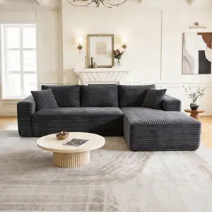 108" Cloud Boneless Sectional Sofa for Living Room, L-Shaped  Modular Couch,Compression sofa, Corduroy Fabric, No Assembly, 72H Full Restore, Grey, Boneless Sectional Couch, Sofa in a box,Boneless couch for small apartment