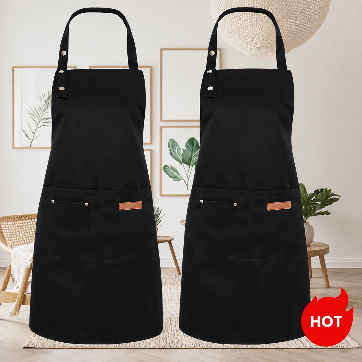 2 Pack Black Unisex Aprons – Resistant with 3 Pockets, Adjustable for Cooking, Baking, BBQ & Crafts Kitchen Apron Grill Apron