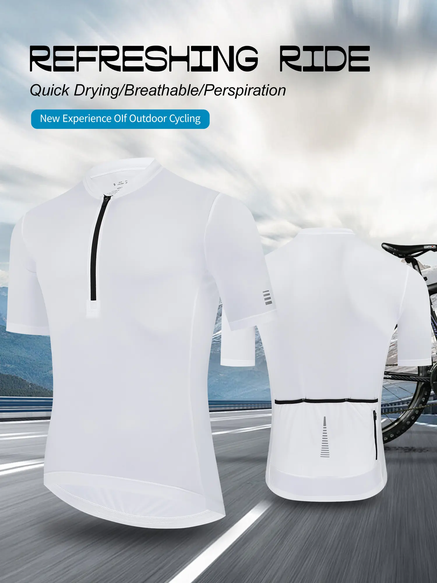 Male Quick-Dry Breathable Half-Zip Vent Cycling Gear, Short-Sleeve Shirt with Rear Pocket, Machine Washable for Road & Mountain Biking