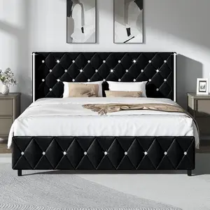 HOMBCK Bed Frame, No Mattress, Upholstered Platform Bed Frame with Wingback Diamond Tufted Headboard