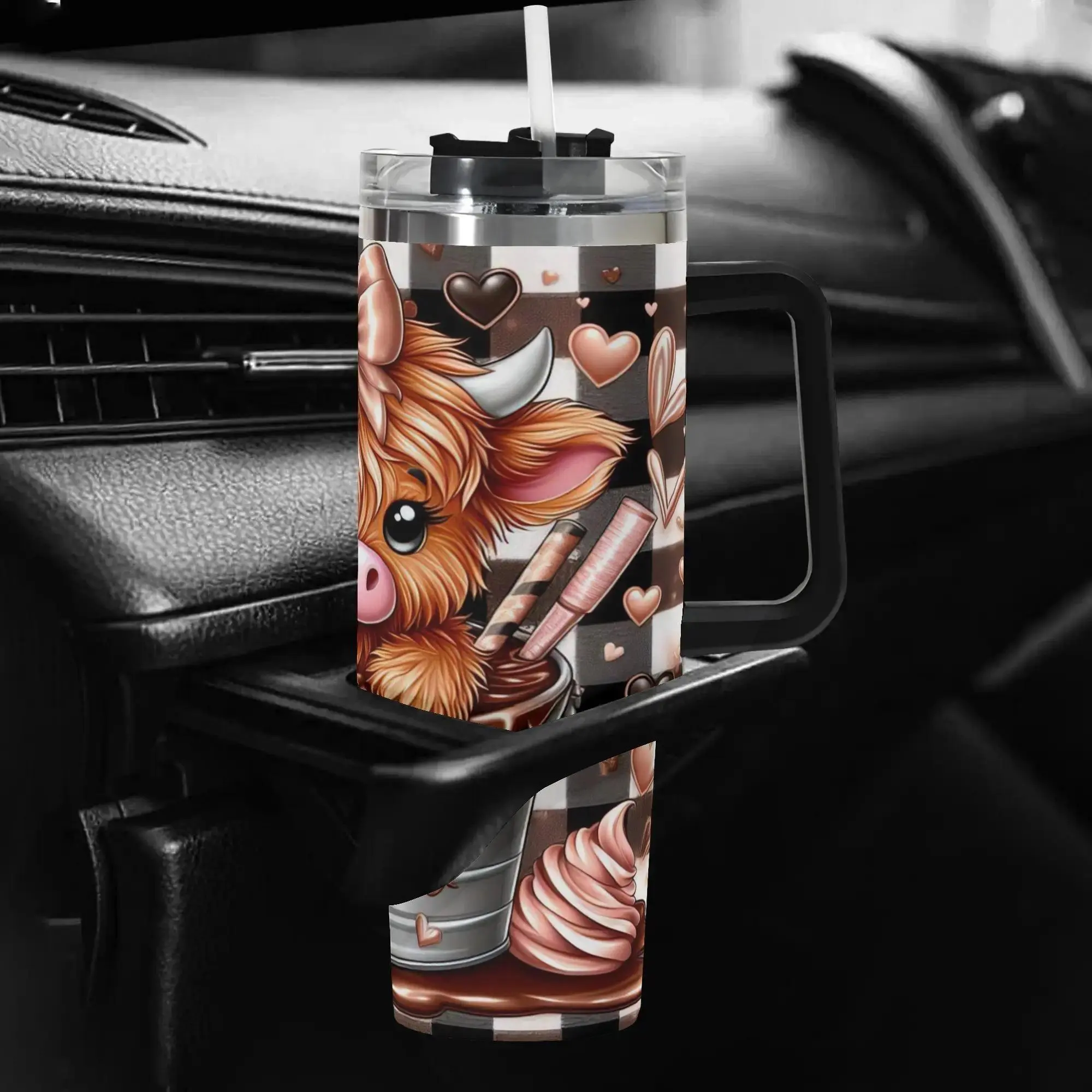 40oz Stainless Steel Vacuum Insulated Tumbler, 1 Count Cute Highland Cow Pattern Insulated Water Bottle, Travel Accessories, Summer Cool Bottle, Drinking Cup for Home Office School, Insulated Travel Drinkware #GLOBAL PICKS Coffee Thermos Mug Portable