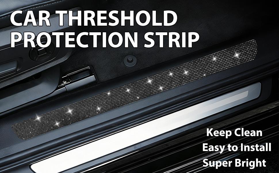 NETEPEM Bling Car Door Sill Protector 2PCS Car Door Edge Guard Rhinestones Door Threshold Protection 23.62x1.96 inch Anti-Scratch Strip Sticker Universal Bling Car Accessories(Black)