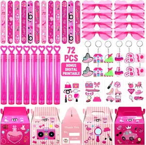 Pink Party Favors 72 Pc Princess Party Stickers Keychain Hot Pink Sunglass Bubble Wand Treat Box for Girl Hot Pink Birthday Party Supplies Gift