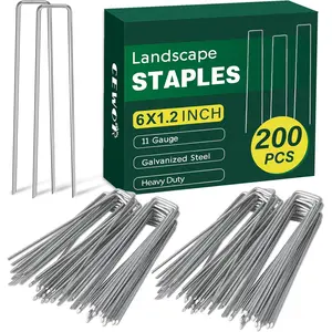 200 Pack 6 Inch Landscape Staples, 11 Gauge Galvanized Garden Stakes U-Shaped Landscaping Fabric Pins Yard Ground Staples for Lawn, Fence,  Cover, Turf, Tent
