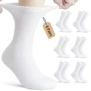 NevEND 6 Pairs Women's & Men's Diabetic Cotton Crew Socks Health Circulatory Physicians Approved Non Binding