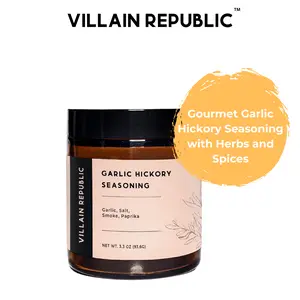 Villain Republic Spices – Garlic Hickory Seasoning Blend for Cooking, Grilling or Rub, All-Purpose Seasoning, Luxury Amber Glass Jar 4oz