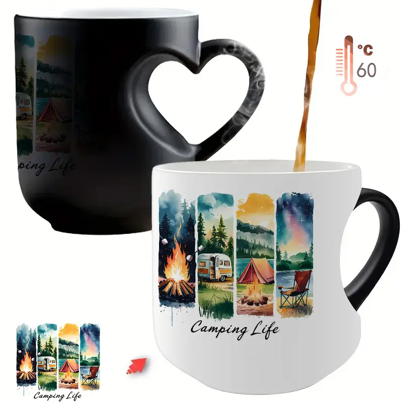 1pc Outdoor Ceramic Cup - Camping Color-Changing Mug, Coffee Cup, Camping Water Bottle, BBQ Beer Mug, 11oz, 325ml