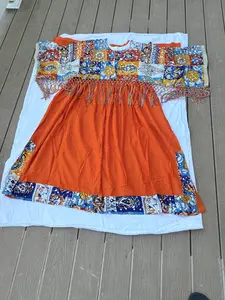 Afghan Dress with Crew Neck - Simple & Distinctive Orange Color Afghan Style Dress Featuring Crew Neck Design in Cotton Material (Check description for multiple colors and sizes)