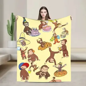 Curious George Little Monkey Fleece Blanket Ultra Soft Cozy Warm Throw Blanket for Bed Bedroom Outdoor Travel Quilt Kids Room Decor Birthday Christmas Gift for Cartoon Fans Classic Anime Merchandise Cute Aesthetic Room Decor Cozy Bedding