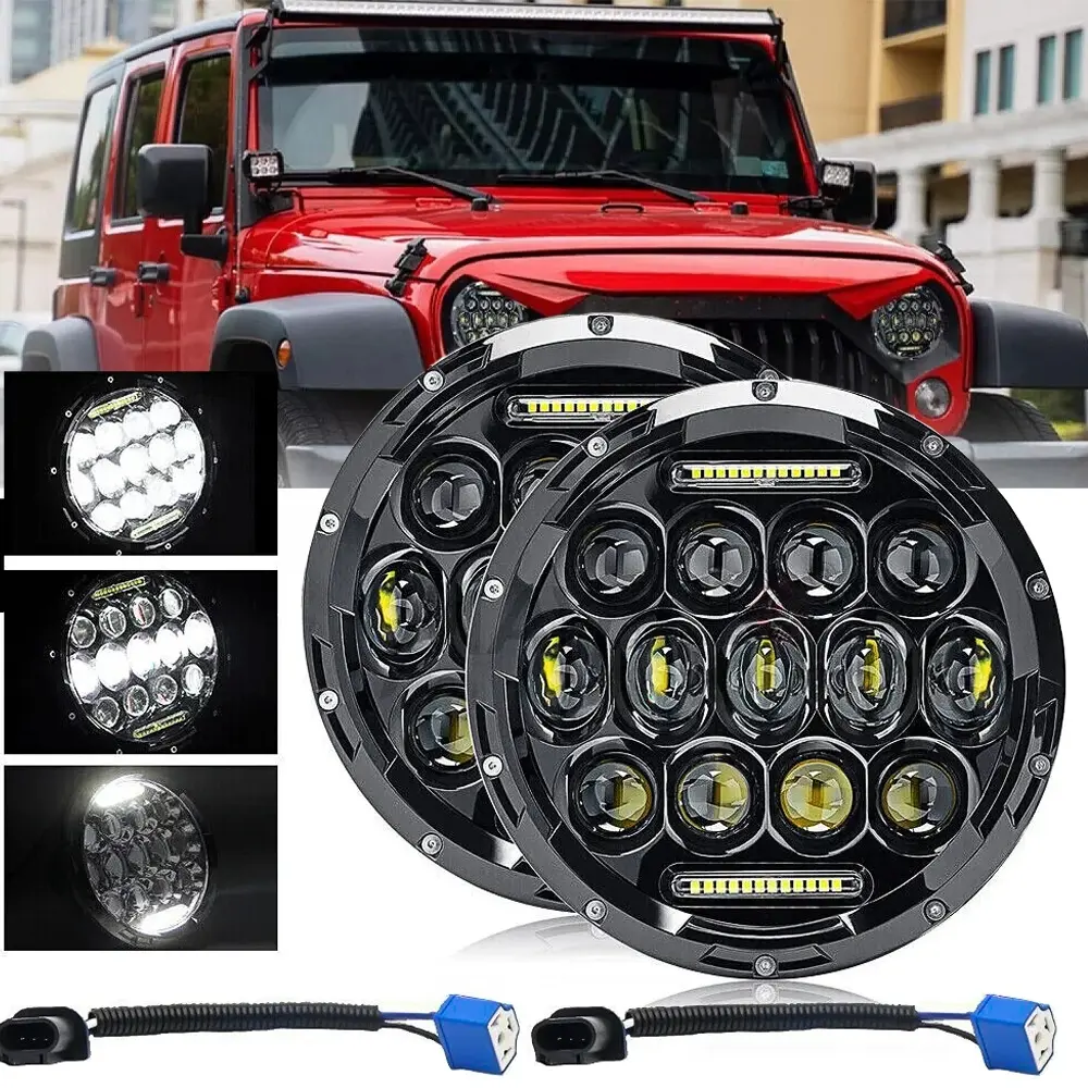 7 in Round Full LED Headlamp Assembly - DOT Approved LED Headlamps for Jeep Wrangler JK, JKU, TJ, CJ & Plymouth Valiant 1963-1976, Halo Angle Eyes, IP67 Waterproof, 280W Per Pair, 3000LM Low Beam, 32V Stable Power, Constant Current Cars Accessories, Full,
