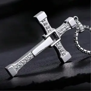 Toreto Cruz Cross Necklace - Stainless Steel Cross For Women & Men Long Chain - Mens Necklaces With Small Diamonds (Silver) Fast And The Furious Dominic Vin  Toretto Plata Dije Crucifijo Don Toretto Toreto Stainless Steel