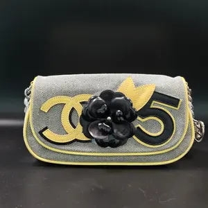 Pre-owned CHANEL Limited Edition Camellia No.5 Grey & Yellow Canvas X267 26.05.06