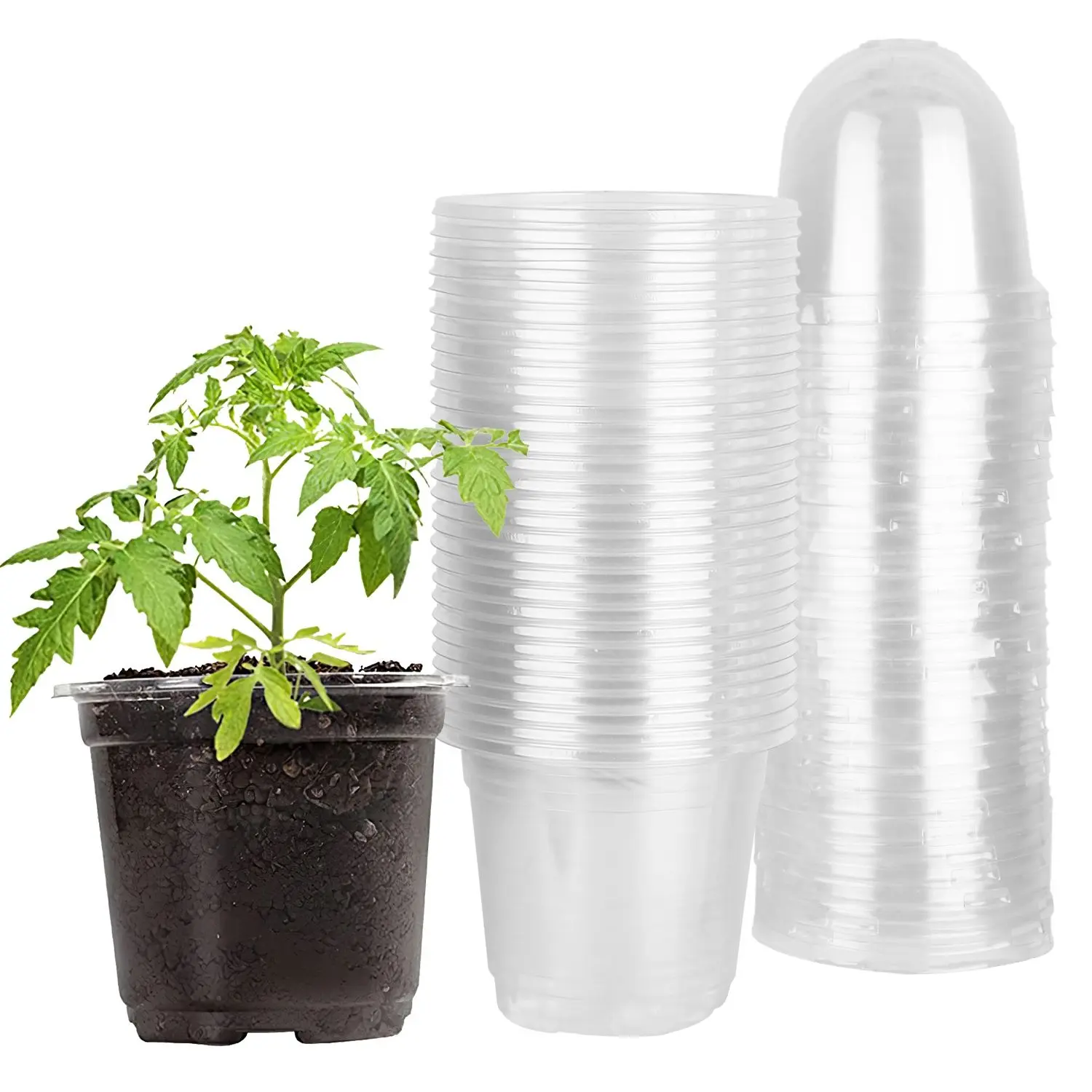30Pcs Lightweight PET Nursery Pots, Garden Supplies with Dome & Drainage Holes for DIY Gardening, Seed Starting, Cuttings & Herbs to Improve Germination Rate