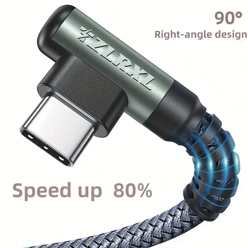 Tzl Rxl USB Type-C Multifunctional Charging Cable, 90 Degree Angle Design, Fast Charging Cables, Fast Charge & Data Transfer, Compatible with Samsung Xiaomi Oneplus Google, 1m/2m Options
