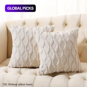 2pcs Faux Fur Pillow Covers, Decorative Farmhouse Velvet Sofa Pillows, Soft Plush Square Bohemian Cushion Cases, Living Room Bedroom Home Decor, Soft Furry Cushion #GLOBAL PICKS