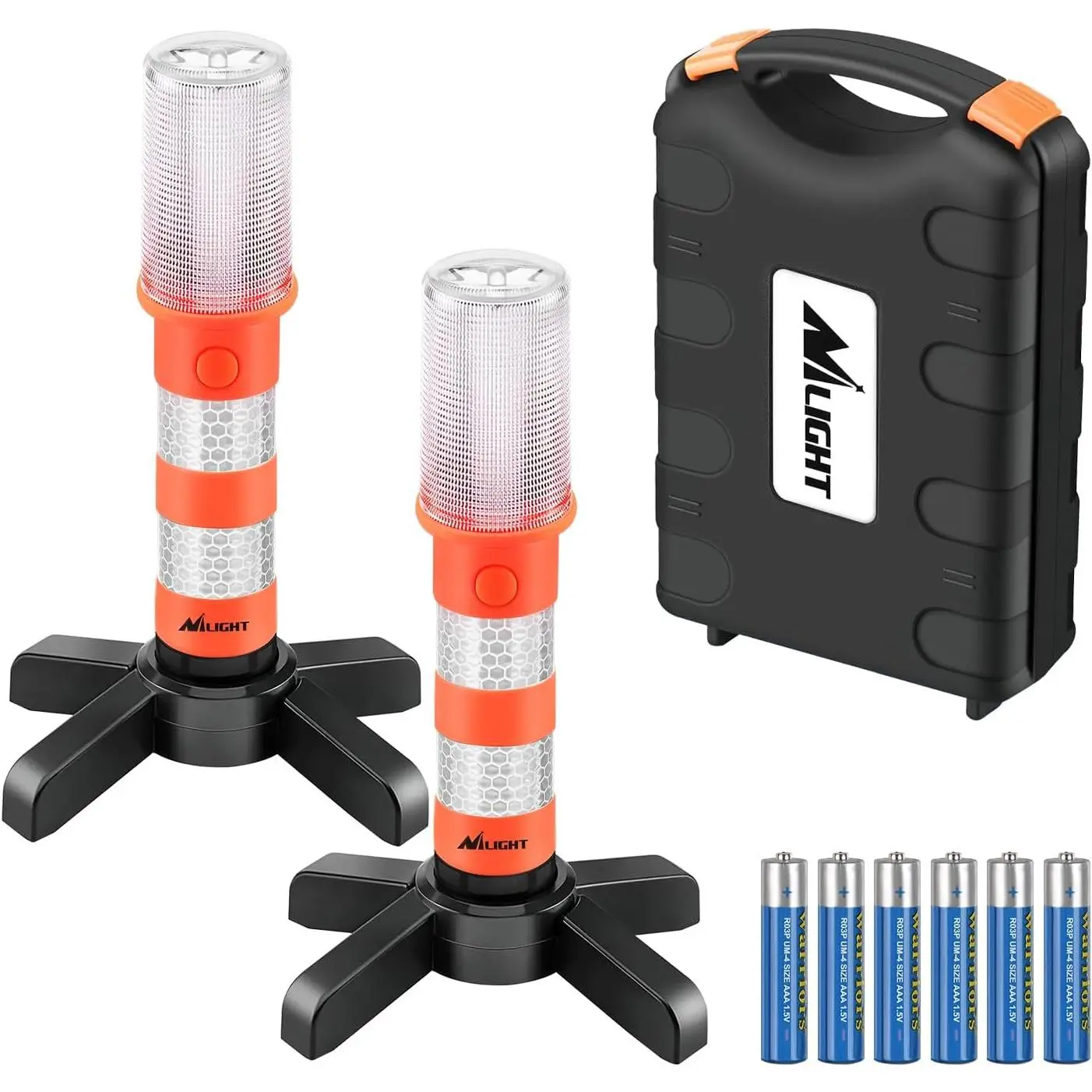 Nilight LED Emergency Roadside Beacon Lights Kit for Car, Trailer - 2 Pack with Magnetic Base, 2 Detachable Stands, Solid Storage Case, 3 LED SOS Modes, Battery-Compatible Safety Strobe Alert, Great Gift for Friends
