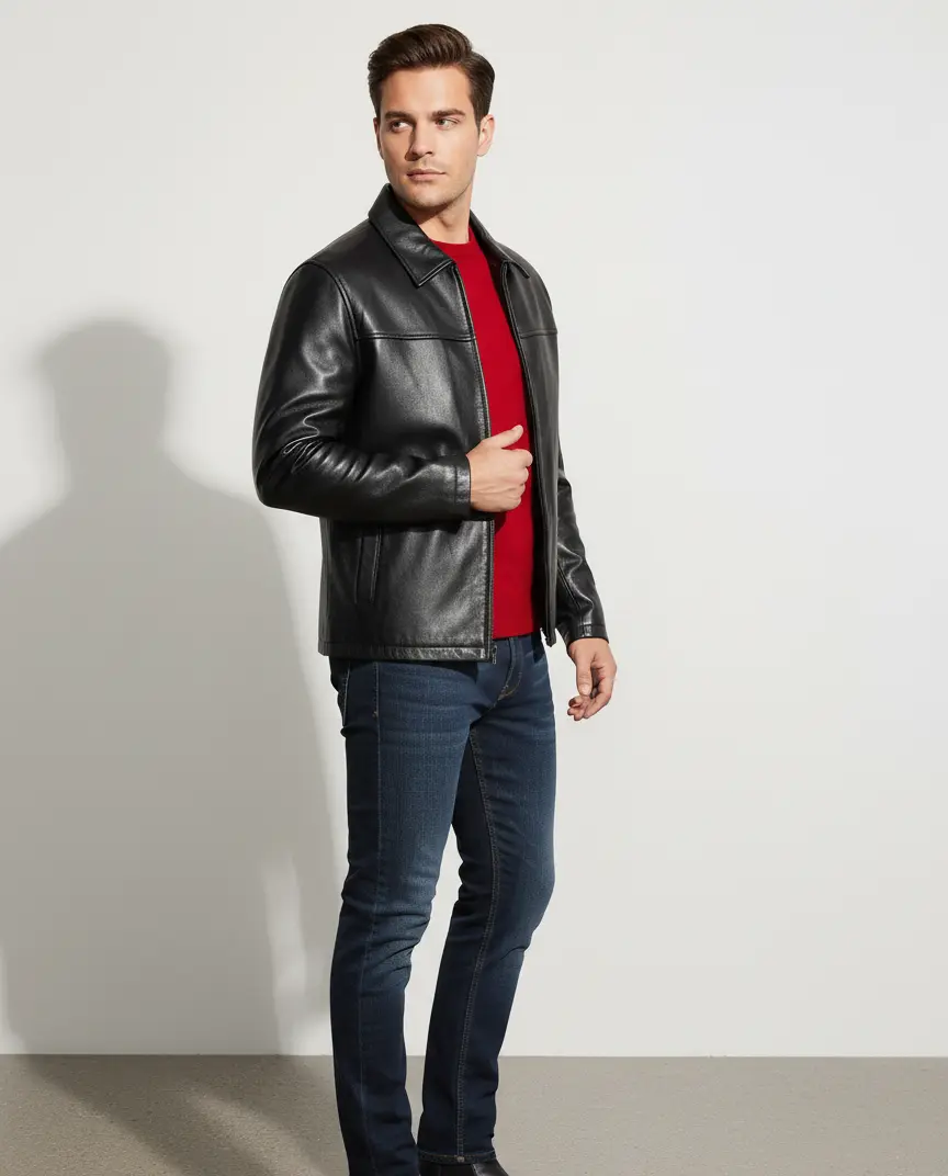 Zulin Men’s Classic Cafe Racer Style Leather Jacket | Black Leather Jacket | Lambskin Motorcycle Black Leather Jacket |