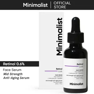 Minimalist Retinol 0.6% Mid-Strength Anti-Aging Face Serum with Coenzyme Q10 & Antioxidant Benefits, UV-Protective, Oil-Balancing for All Skin Types, Reduces Fine Lines & Wrinkles, 1 Fl Oz/30 ml