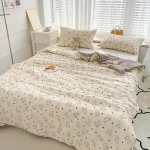 Cartoon Bear Printed Summer Cool Blanket, Soft Skin-friendly Air-conditioning Comforter, Thin Comforter for Bedroom & Living Room