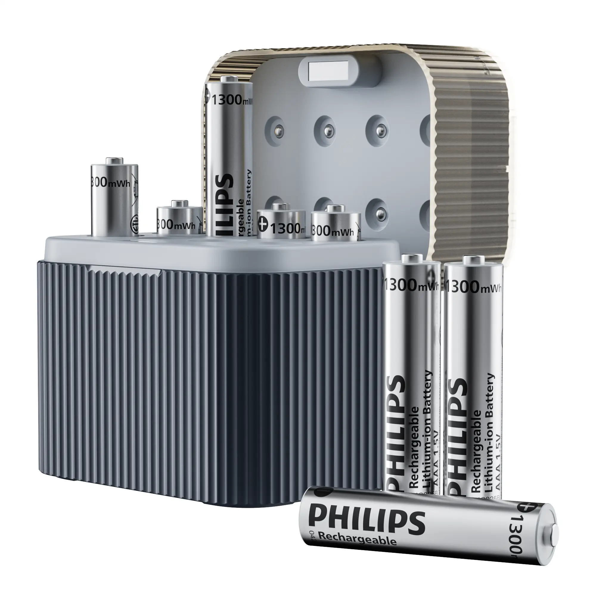 PHILIPS Rechargeable Lithium AAA Batteries with Fast Charger 8 Pack 1.5V 1300mWh High Capacity Triple A Battery Constant Output Li-ion Cycle Times up to 1200X