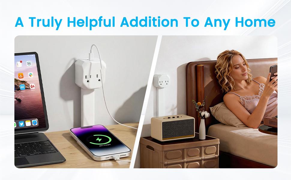 XURATTIX  Electrical Outlet Extender Stick, 360° Rotating Wall Outlet - Features 2 USB-A, 1 USB-C, and 2 AC Outlets, Extends 17"-26", Access Hard-to-Reach Outlets, Use Behind Sofa, Nightstands, Desks, and More