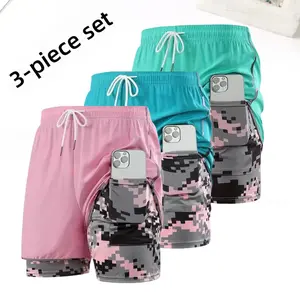 3-pack women’s summer shorts: double-layer faux two-piece mid-length shorts, breathable quick-dry compression base layer shorts with elastic drawstring waist, suitable for fitness training, casual sports, and running.,summervibes