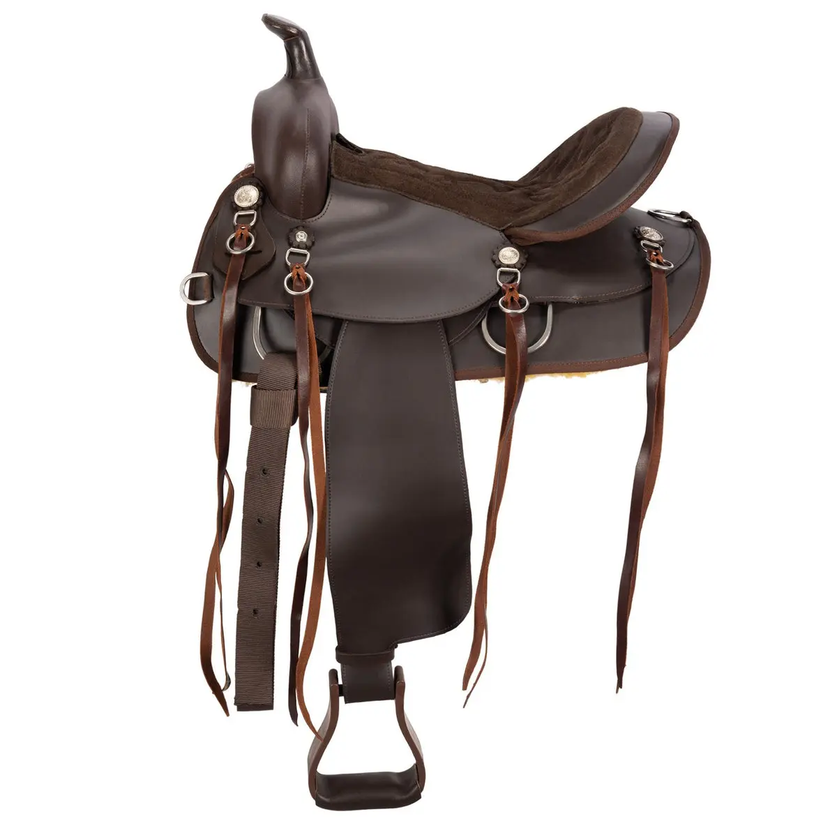 Lightweight Synthetic Western Trail Saddle with Round Skirt - Durable Design with Reinforced In-Skirt Rigging, Center Ring & Breastcollar Ring, Durability, Western Equestrian, Unisex, 7 Inch Fender, Adjustable Blevins Buckles, Trail Rides