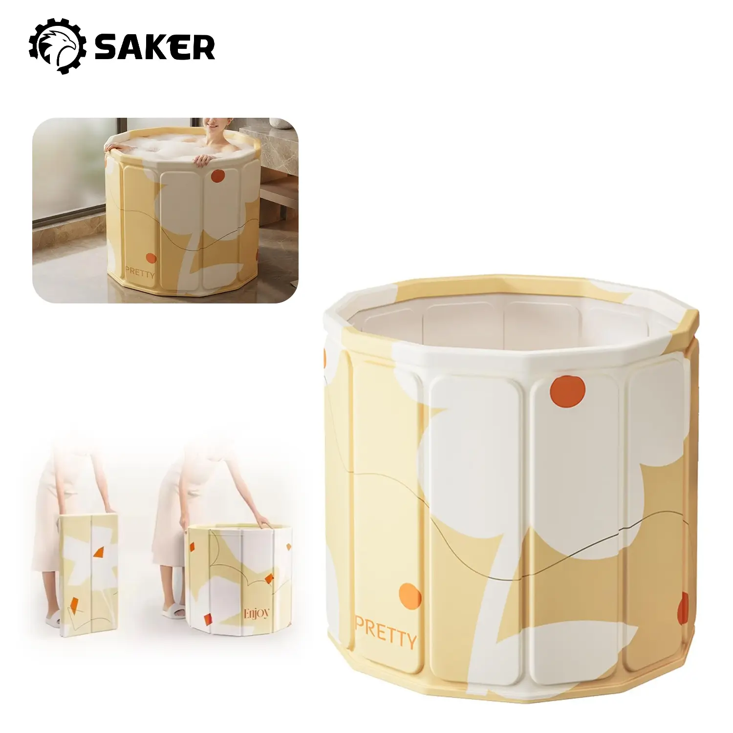 Saker Portable Foldable Non-Inflatable Adult Bathtub - Thick Thermal Foam for Temperature Retention, Quick-Opening No-Installation Design, for Home Gym Use, 31.51in×25.59in