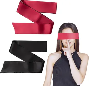 2 Pcs Satin Eye Mask for Sleeping - Silk Blindfold for Women & Men - Adults Couples Blindfold Scarf - Sleep Eye Cover for Travel Nap Meditation - Valentine Gift - 150cm/59inch (Black + Red)