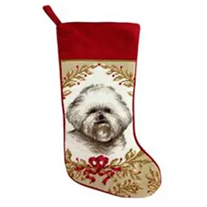 123 Creations C963-17 Hand-Stitched Wool Bichon Needlepoint Christmas Stocking, 1lb Weighted Item, Festive Home Decoration for Home & Festive Party Supplies