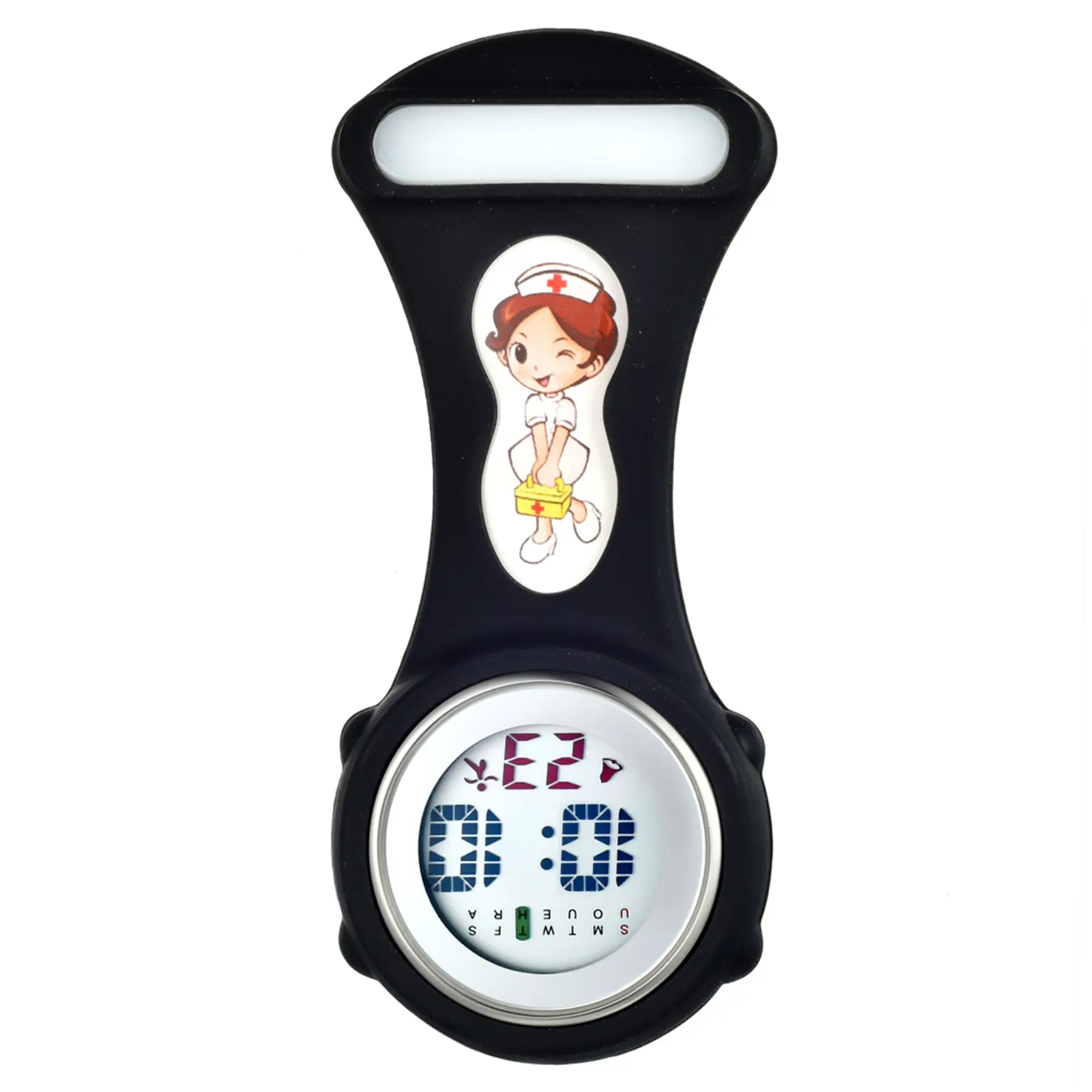 OIDEA Digital Fob Watch for Nurses, Silicone Pocket Watch with Clip-On Lapel Pin, Backlight, Alarm, and Stopwatch, Silicone Straps Pocket & Fob Watches