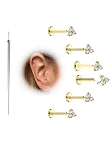 Cartilage Earrings Studs Flat Back Hypoallergenic Stainless Steel, Threadless Push in Studs for Tragus Helix Nostril Conch Nose Piercing Jewelry 20G 18G 16G 6mm 8mm