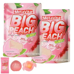MetaVita Big Peach Gummy - 20 Large Pieces, Juicy & Chewy, Real Peach Taste, Resealable Pack, Gluten Free, Sweet Fruit Bonbon, Perfect for Kids & Adults, Holiday Gift, Party Favor, Snacking Pick, Novelty Foreign Candy