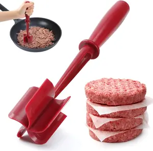 Premium Meat Chopper - 5 Curve Blade Ground Beef Smasher Tool - Heat-Resistant Nylon Meat Masher for Ground Beef, Hamburger, Potatoes - Non-Stick Ground Meat Chopper for Easy Mixing - Black