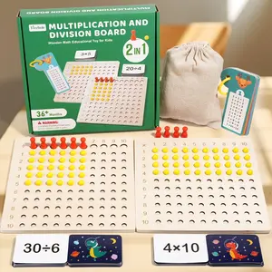 Montessori Math Toy Set, Wooden Math Learning Tools, Math Teaching Aid, Multiplication & Division Board Stem Education, Includes Counting Balls, Game Boards, Question Cards, Storage Bag