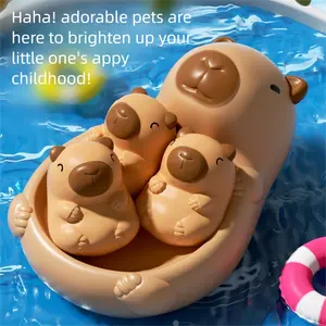 Otter Bath Toy Set - Mother Otter and Three Little Otters, Cute Family Bathtub Toys, Parent-Child Floating Water Toys, Interactive Play, Soft Squeeze Bathtub Toys, Bathroom Small Toys, Bathing Shower Toys, Squeezable Gift