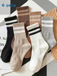 Men's High-End New Trend Socks, Soft Breathable Mid-Calf Casual Socks, Moisture-Wicking Fashion Sports Socks, 6 Pairs Multi-Color
