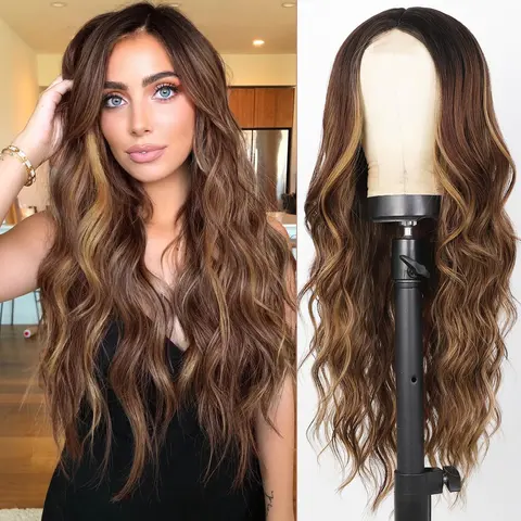 Sohochic AISI HAIR Women's Pre Styled Wig - 26in 230g±10g Beach Blonde Soft Synthetic Water Wave Wig, Middle Part, Glueless, Realistic Hairline, Hand-Woven Breathable Easy-Wear, Scalp Effect, for Daily & Party Use, Scalp Effect Wig