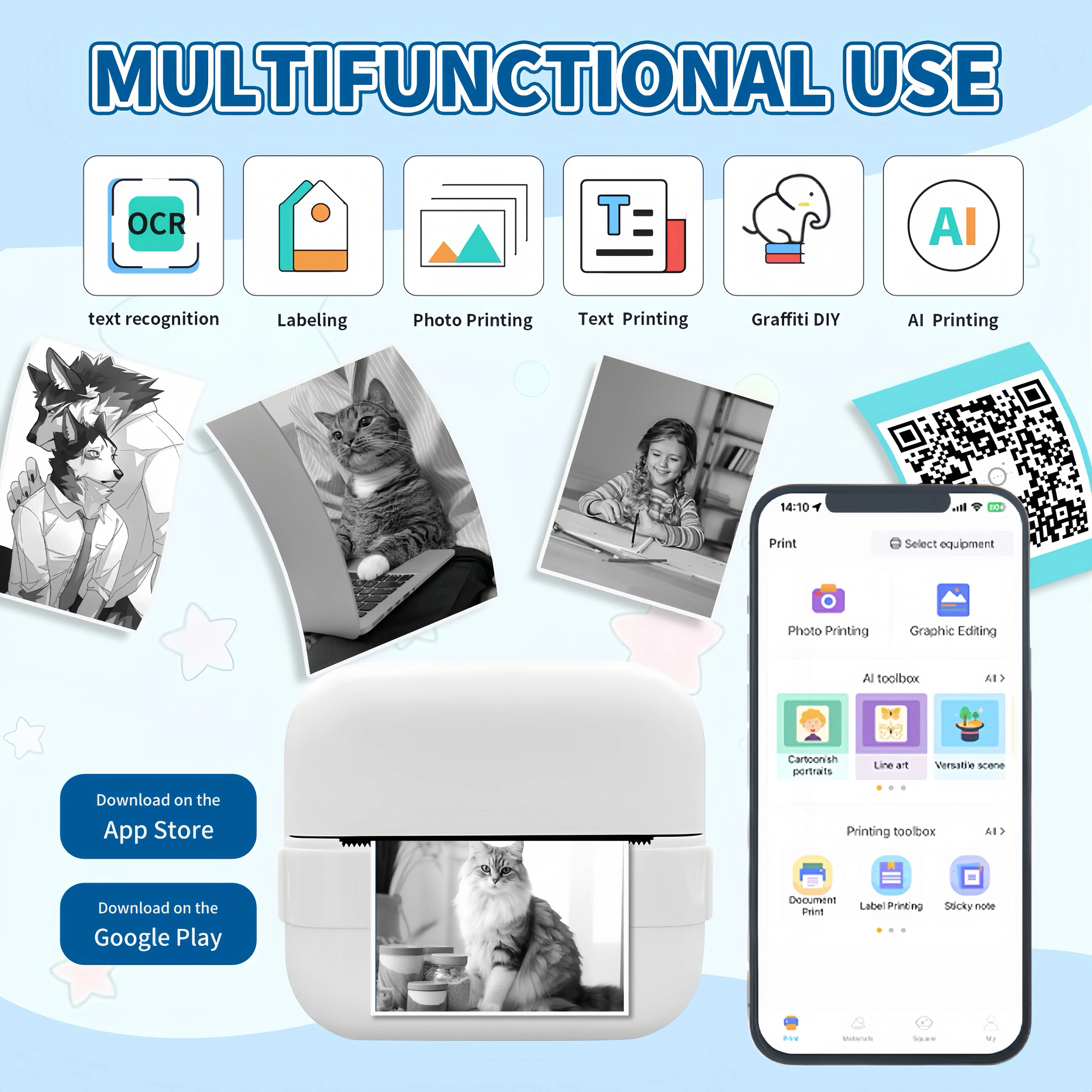 Mini Sticker Printer - Inkless Bluetooth Thermal Pocket Printer, Portable Label Maker Machine for Creative DIY (Computers & Office Equipment) Wireless Sticker Photo Printer
