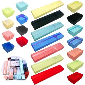 21 count Empty   Boxes with  Assortment Set, 7.9" x 1.6", 1.57"x1.57", 2"x 3" Cardboard  Boxes with Bowknot for Necklaces Earrings Bracelets Ring Packaging Displaying