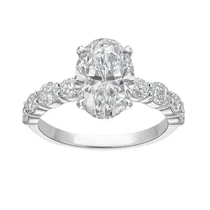 3.30Ctw Oval Cut D-VVS2 IGI Certified Lab Grown Diamond Engagement Ring in 14K White Gold with Elegant Band Design